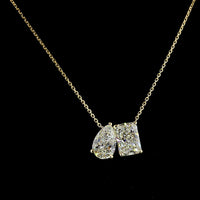 14K Yellow Gold Toi et Moi Pendant with 2.01 Carat Radiant Cut Lab Diamond and 1.51 Carat Pear Shaped Lab Diamond - 3.52 Carat Total Weight - Covaloro Fine Jewelry