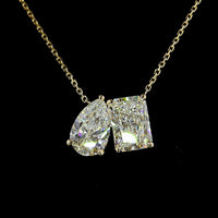 14K Yellow Gold Toi et Moi Pendant with 2.01 Carat Radiant Cut Lab Diamond and 1.51 Carat Pear Shaped Lab Diamond - 3.52 Carat Total Weight - Covaloro Fine Jewelry