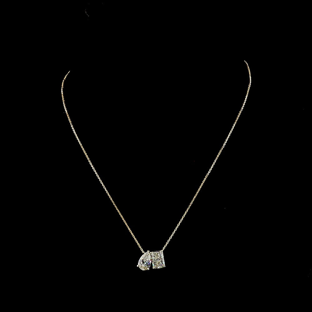 14K Yellow Gold Toi et Moi Pendant with 2.01 Carat Radiant Cut Lab Diamond and 1.51 Carat Pear Shaped Lab Diamond - 3.52 Carat Total Weight - Covaloro Fine Jewelry