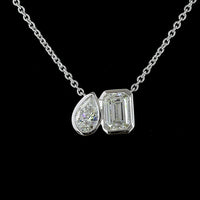 14K Yellow Gold Toi et Moi Pendant with 2.01 Carats Emerald Cut and 0.89 Carats Pear Shape Lab Diamonds - 2.90 Carats Total Diamond Weight - Covaloro Fine Jewelry