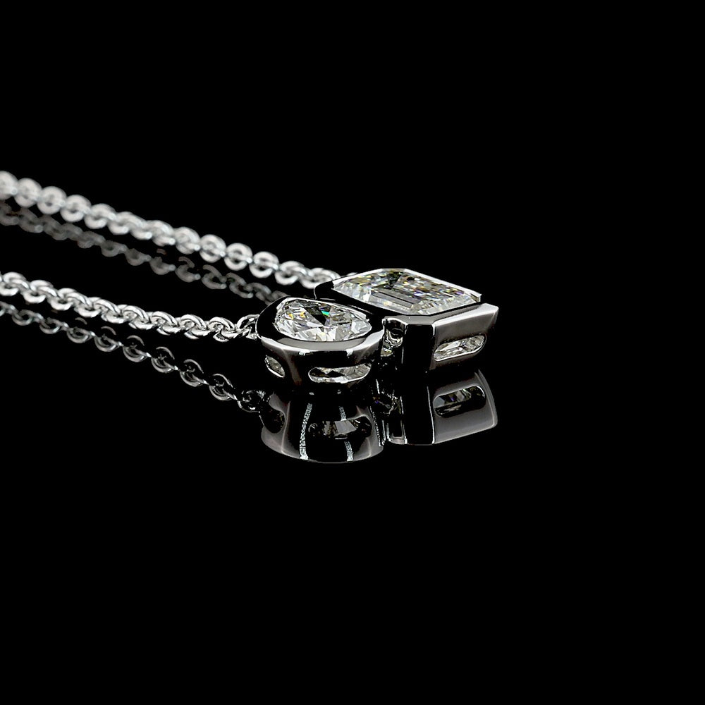 14K Yellow Gold Toi et Moi Pendant with 2.01 Carats Emerald Cut and 0.89 Carats Pear Shape Lab Diamonds - 2.90 Carats Total Diamond Weight - Covaloro Fine Jewelry