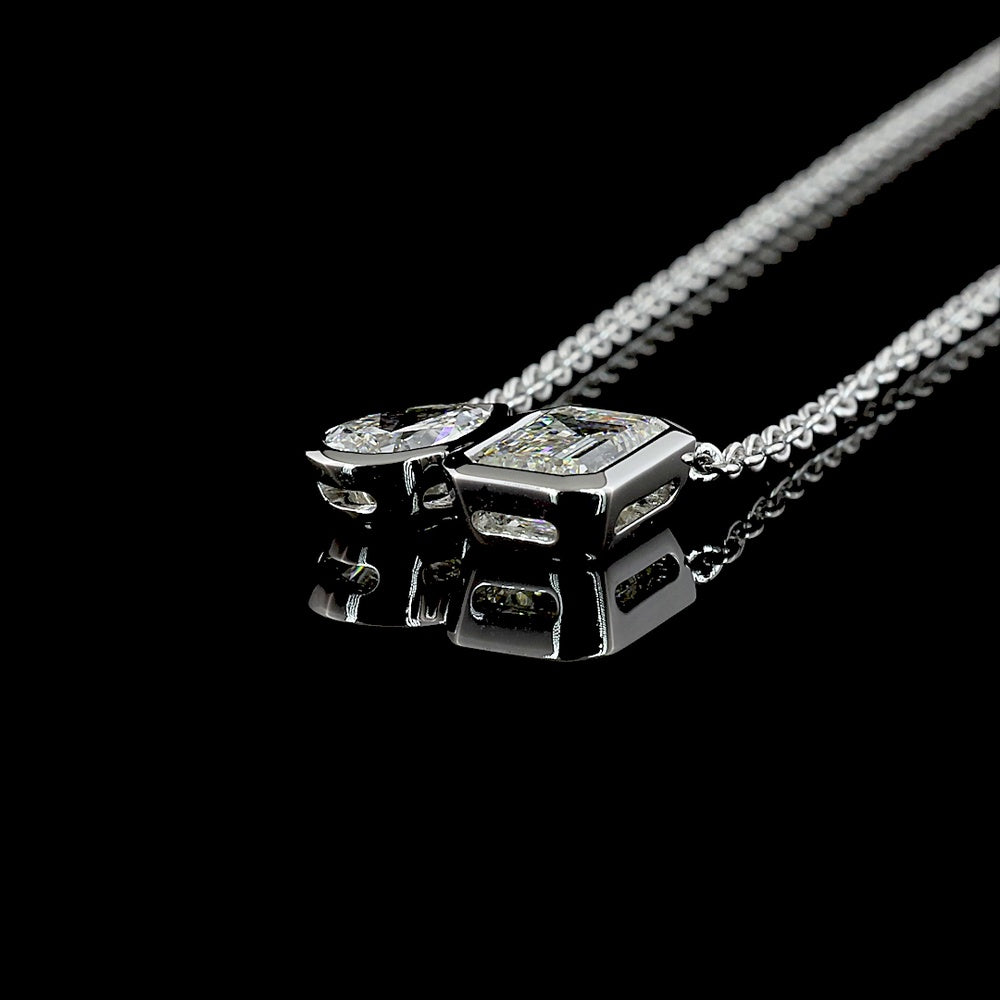 14K Yellow Gold Toi et Moi Pendant with 2.01 Carats Emerald Cut and 0.89 Carats Pear Shape Lab Diamonds - 2.90 Carats Total Diamond Weight - Covaloro Fine Jewelry