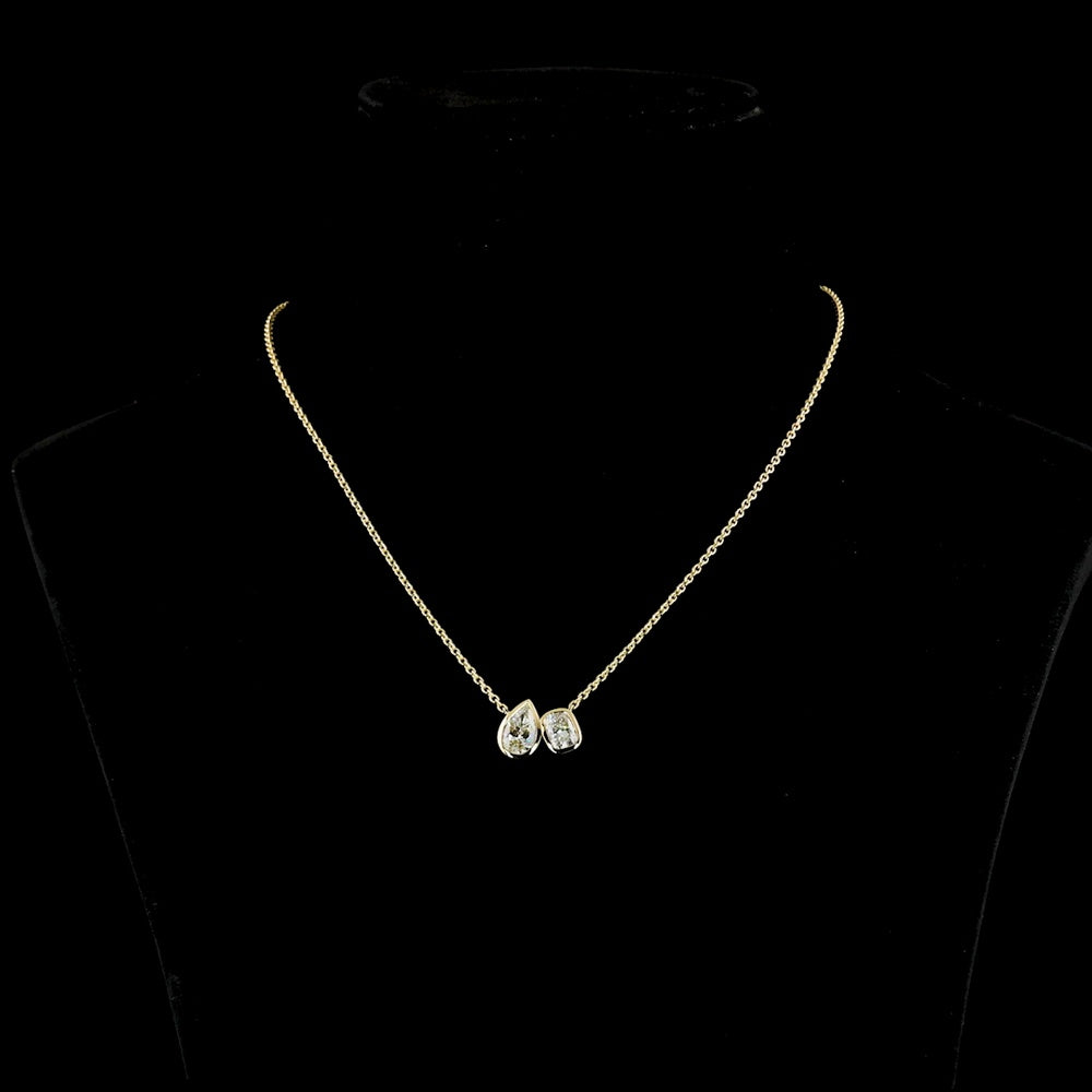 14K Yellow Gold Toi et Moi Pendant with Bezel Set Pear Shape Lab Diamond (1.50ct) and Bezel Set Second Lab Diamond (1.01ct) - 2.51 Carats Total Diamond Weight - Covaloro Fine Jewelry