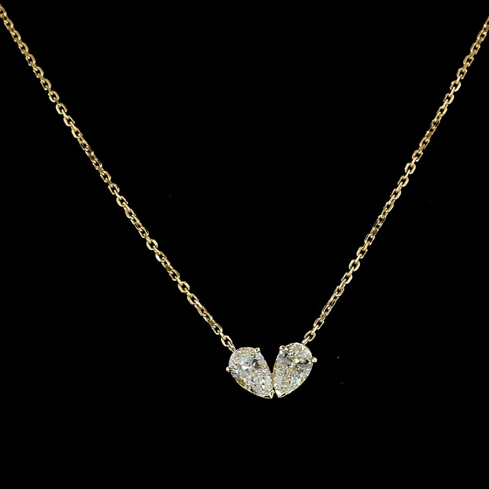14K Yellow Gold Toi et Moi Pendant with Pear Shape Lab Grown Diamonds - 0.62 Carat Total Diamond Weight - Covaloro Fine Jewelry