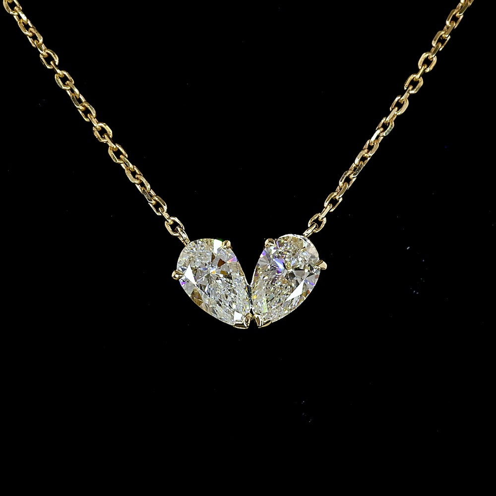 14K Yellow Gold Toi et Moi Pendant with Pear Shape Lab Grown Diamonds - 0.62 Carat Total Diamond Weight - Covaloro Fine Jewelry