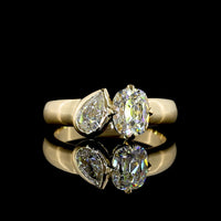 14K Yellow Gold Toi et Moi Ring with 0.52 Carat Pear Shape and 1.04 Carat Antique Cushion Cut Lab Diamonds - 1.56 Carat Total Diamond Weight - Covaloro Fine Jewelry