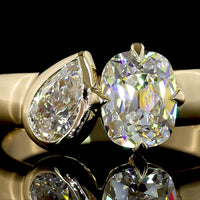 14K Yellow Gold Toi et Moi Ring with 0.52 Carat Pear Shape and 1.04 Carat Antique Cushion Cut Lab Diamonds - 1.56 Carat Total Diamond Weight - Covaloro Fine Jewelry