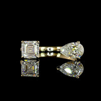 14K Yellow Gold Toi et Moi Ring with 1.01 Carat Asscher Cut and 0.82 Carat Pear Shaped Lab Diamonds - Total 1.83 Carat - Covaloro Fine Jewelry