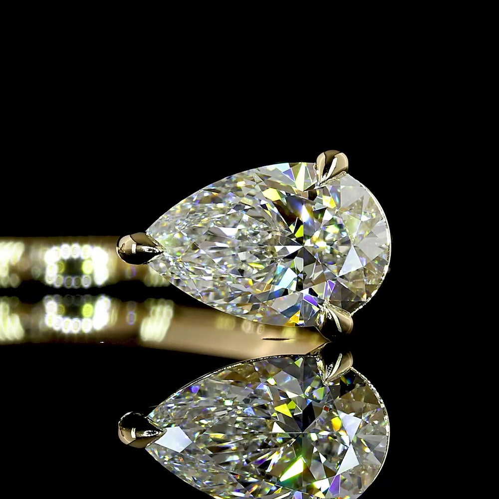 14K Yellow Gold Toi et Moi Ring with 1.01 Carat Asscher Cut and 0.82 Carat Pear Shaped Lab Diamonds - Total 1.83 Carat - Covaloro Fine Jewelry