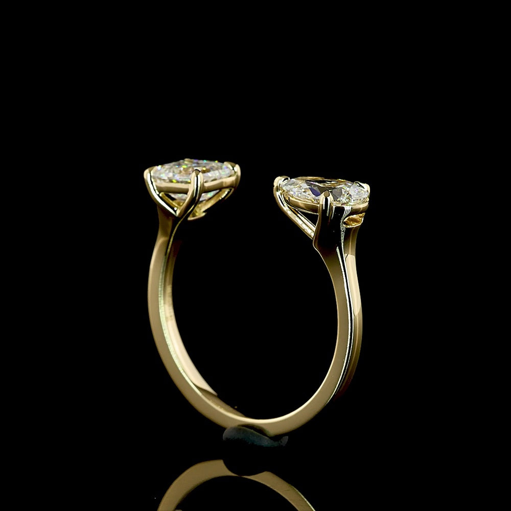 14K Yellow Gold Toi et Moi Ring with 1.01 Carat Asscher Cut and 0.82 Carat Pear Shaped Lab Diamonds - Total 1.83 Carat - Covaloro Fine Jewelry
