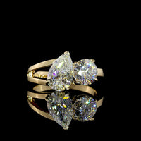 14K Yellow Gold Toi et Moi Ring with 1.29 Carat Pear Shape and 0.94 Carat Round Brilliant Lab Diamonds - 2.23 Total Carat Weight - Covaloro Fine Jewelry