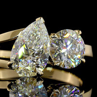 14K Yellow Gold Toi et Moi Ring with 1.29 Carat Pear Shape and 0.94 Carat Round Brilliant Lab Diamonds - 2.23 Total Carat Weight - Covaloro Fine Jewelry