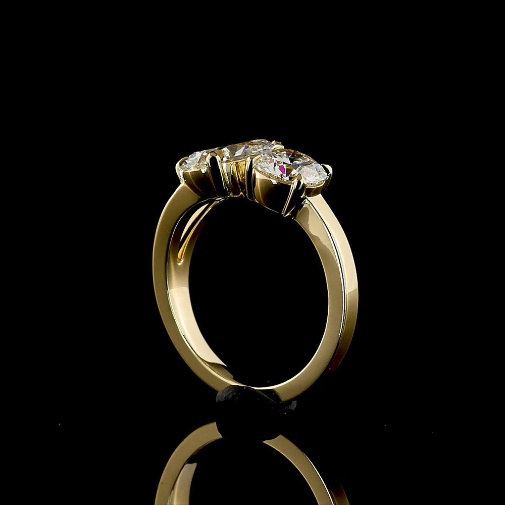 14K Yellow Gold Toi et Moi Ring with 1.29 Carat Pear Shape and 0.94 Carat Round Brilliant Lab Diamonds - 2.23 Total Carat Weight - Covaloro Fine Jewelry