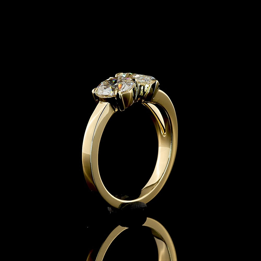 14K Yellow Gold Toi et Moi Ring with 1.29 Carat Pear Shape and 0.94 Carat Round Brilliant Lab Diamonds - 2.23 Total Carat Weight - Covaloro Fine Jewelry