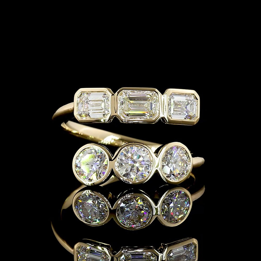 14K Yellow Gold Toi et Moi Ring with Bezel Set Emerald Cut and Brilliant Cut Lab Diamonds - 1.82 Carats Total Diamond Weight - Covaloro Fine Jewelry