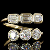 14K Yellow Gold Toi et Moi Ring with Bezel Set Emerald Cut and Brilliant Cut Lab Diamonds - 1.82 Carats Total Diamond Weight - Covaloro Fine Jewelry