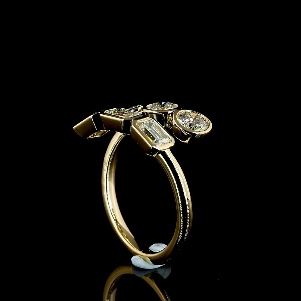14K Yellow Gold Toi et Moi Ring with Bezel Set Emerald Cut and Brilliant Cut Lab Diamonds - 1.82 Carats Total Diamond Weight - Covaloro Fine Jewelry