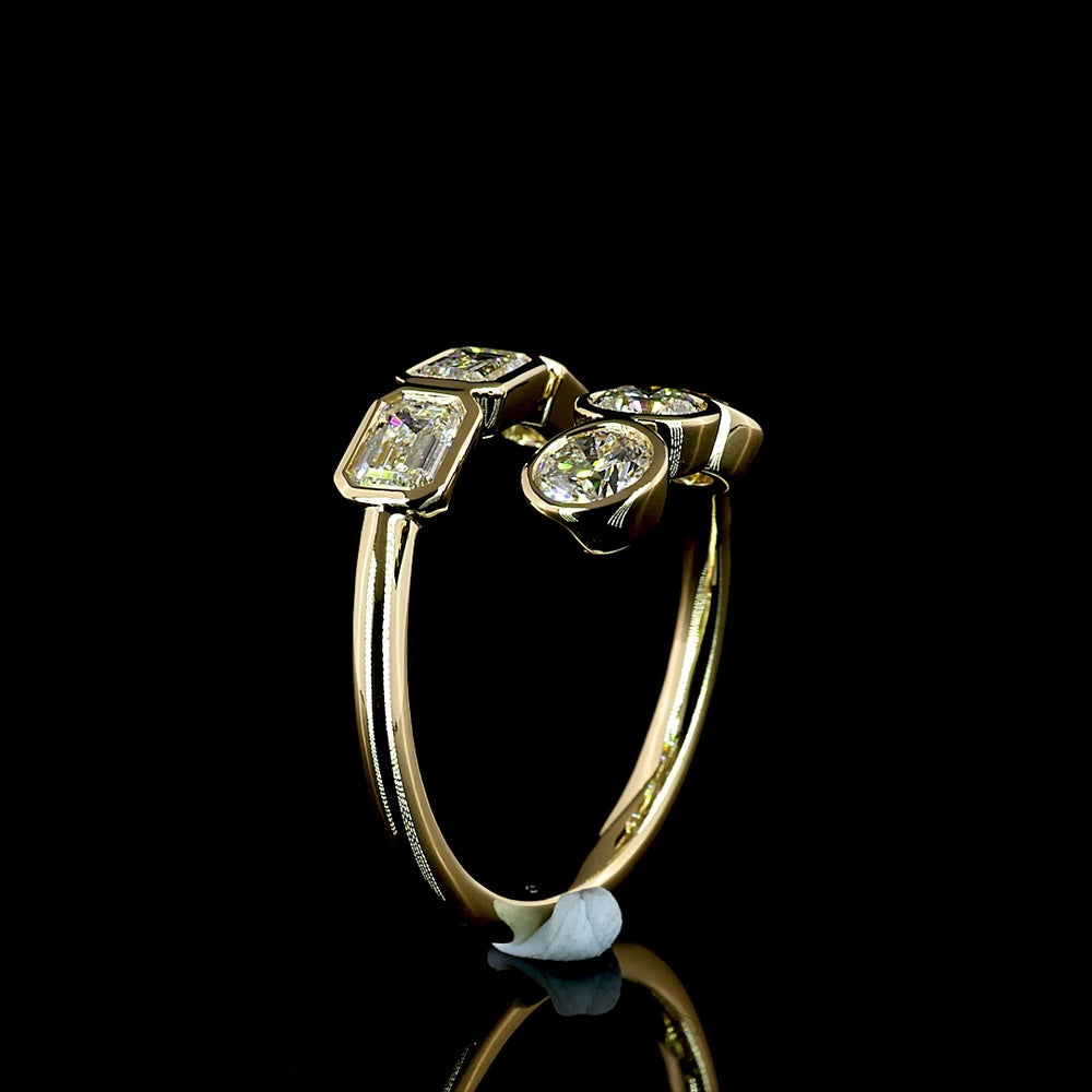 14K Yellow Gold Toi et Moi Ring with Bezel Set Emerald Cut and Brilliant Cut Lab Diamonds - 1.82 Carats Total Diamond Weight - Covaloro Fine Jewelry