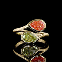 14K Yellow Gold Toi et Moi Ring with Bezel Set Pear Shape Fancy Vivid Yellow Lab Diamonds - 2.37 Carat Total Weight - Covaloro Fine Jewelry