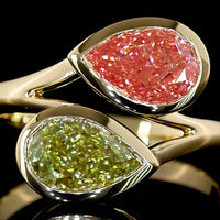 14K Yellow Gold Toi et Moi Ring with Bezel Set Pear Shape Fancy Vivid Yellow Lab Diamonds - 2.37 Carat Total Weight - Covaloro Fine Jewelry