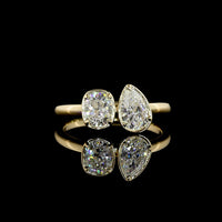 14K Yellow Gold Toi et Moi Ring with Cushion Brilliant and Pear Shape Lab Diamonds - 0.99 Carats Total Diamond Weight - Covaloro Fine Jewelry