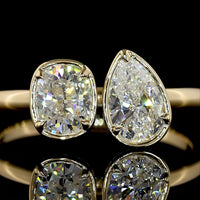 14K Yellow Gold Toi et Moi Ring with Cushion Brilliant and Pear Shape Lab Diamonds - 0.99 Carats Total Diamond Weight - Covaloro Fine Jewelry