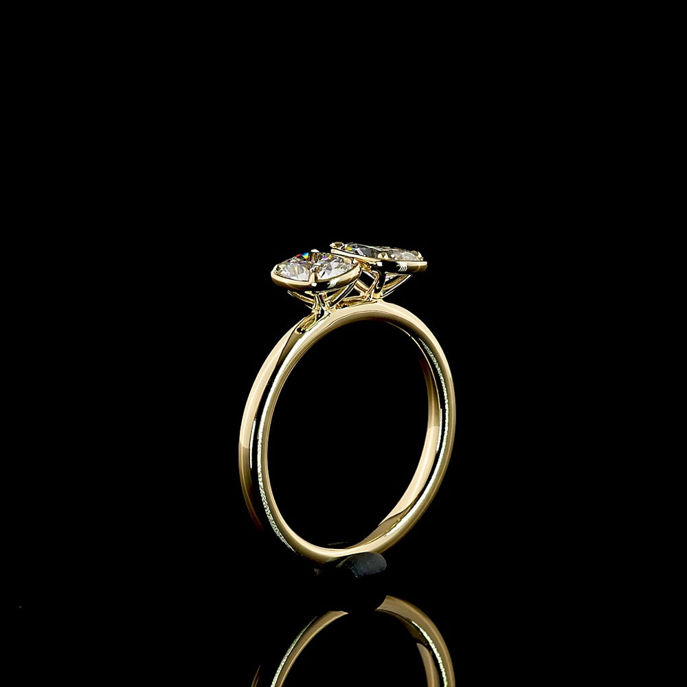 14K Yellow Gold Toi et Moi Ring with Cushion Brilliant and Pear Shape Lab Diamonds - 0.99 Carats Total Diamond Weight - Covaloro Fine Jewelry