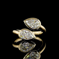 14K Yellow Gold Toi et Moi Ring with East-West Pear Shaped Lab Diamonds - 1.98 Carat Total Weight (1.00 Carats F VS1 & 0.98 Carats E VVS2) - Covaloro Fine Jewelry