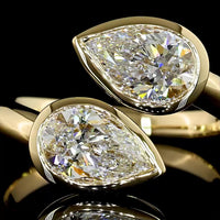 14K Yellow Gold Toi et Moi Ring with East-West Pear Shaped Lab Diamonds - 1.98 Carat Total Weight (1.00 Carats F VS1 & 0.98 Carats E VVS2) - Covaloro Fine Jewelry