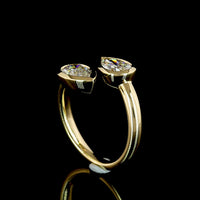 14K Yellow Gold Toi et Moi Ring with East-West Pear Shaped Lab Diamonds - 1.98 Carat Total Weight (1.00 Carats F VS1 & 0.98 Carats E VVS2) - Covaloro Fine Jewelry