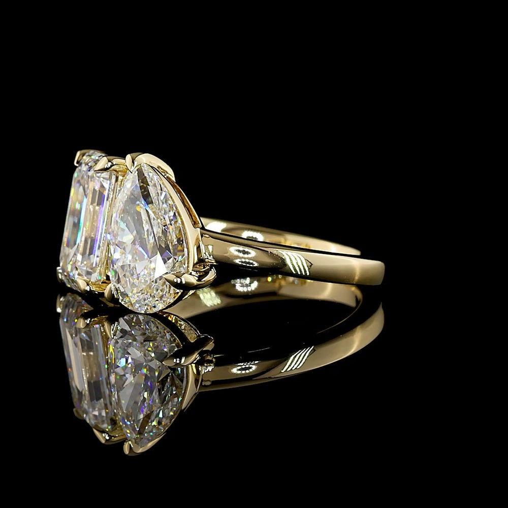 14K Yellow Gold Toi et Moi Ring with Emerald Cut and Pear Shape Lab Diamonds - 3.04 Carat Emerald Cut & 2.00 Carat Pear Shape, 5.04 Carat Total Diamond Weight - Covaloro Fine Jewelry