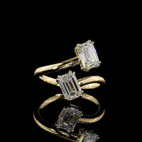 14K Yellow Gold Toi et Moi Ring with Inclined Emerald Cut Lab Diamonds - 2.09 Carat Total Diamond Weight (One 1.02 Carats F VVS2 and One 1.07 Carats E VS1) - Covaloro Fine Jewelry
