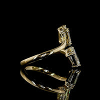 14K Yellow Gold Toi et Moi Ring with Inclined Emerald Cut Lab Diamonds - 2.09 Carat Total Diamond Weight (One 1.02 Carats F VVS2 and One 1.07 Carats E VS1) - Covaloro Fine Jewelry