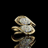 14K Yellow Gold Toi et Moi Ring with Inclined Marquise Cut Lab Diamonds - 1.03 Carats F VVS2 and 1.01 Carats D VS2 - 2.04 Carats Total Diamond Weight - Covaloro Fine Jewelry