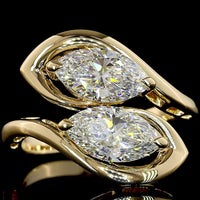 14K Yellow Gold Toi et Moi Ring with Inclined Marquise Cut Lab Diamonds - 1.03 Carats F VVS2 and 1.01 Carats D VS2 - 2.04 Carats Total Diamond Weight - Covaloro Fine Jewelry