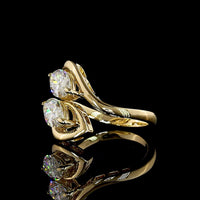14K Yellow Gold Toi et Moi Ring with Inclined Marquise Cut Lab Diamonds - 1.03 Carats F VVS2 and 1.01 Carats D VS2 - 2.04 Carats Total Diamond Weight - Covaloro Fine Jewelry