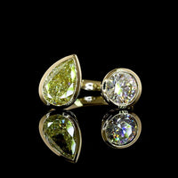 14K Yellow Gold Toi et Moi Ring with Pear Shape Fancy Yellow Lab Diamond and Round Brilliant White Diamond - 2.51 Carat Total Weight, IGI Certified - Covaloro Fine Jewelry