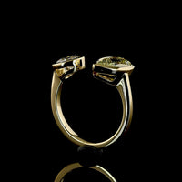 14K Yellow Gold Toi et Moi Ring with Pear Shape Fancy Yellow Lab Diamond and Round Brilliant White Diamond - 2.51 Carat Total Weight, IGI Certified - Covaloro Fine Jewelry