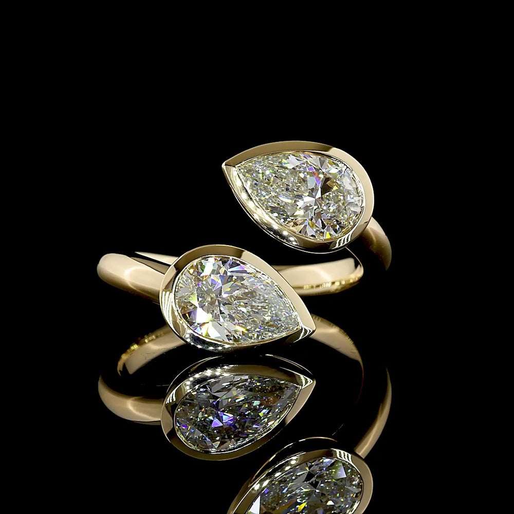 14K Yellow Gold Toi et Moi Ring with Two Bezel-Set Pear Shape Lab Diamonds - F VVS2 Clarity, 2.52 Carat Total Weight - Covaloro Fine Jewelry