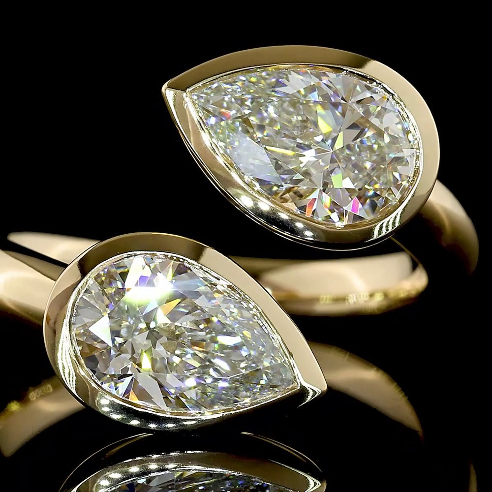 14K Yellow Gold Toi et Moi Ring with Two Bezel-Set Pear Shape Lab Diamonds - F VVS2 Clarity, 2.52 Carat Total Weight - Covaloro Fine Jewelry