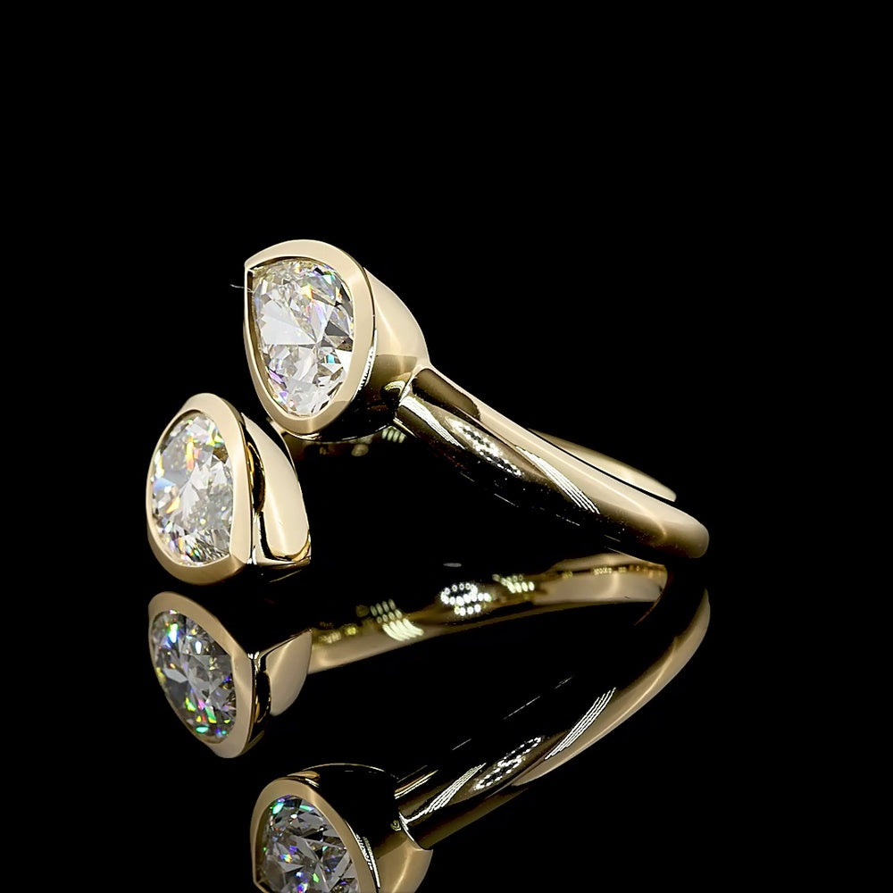14K Yellow Gold Toi et Moi Ring with Two Bezel-Set Pear Shape Lab Diamonds - F VVS2 Clarity, 2.52 Carat Total Weight - Covaloro Fine Jewelry