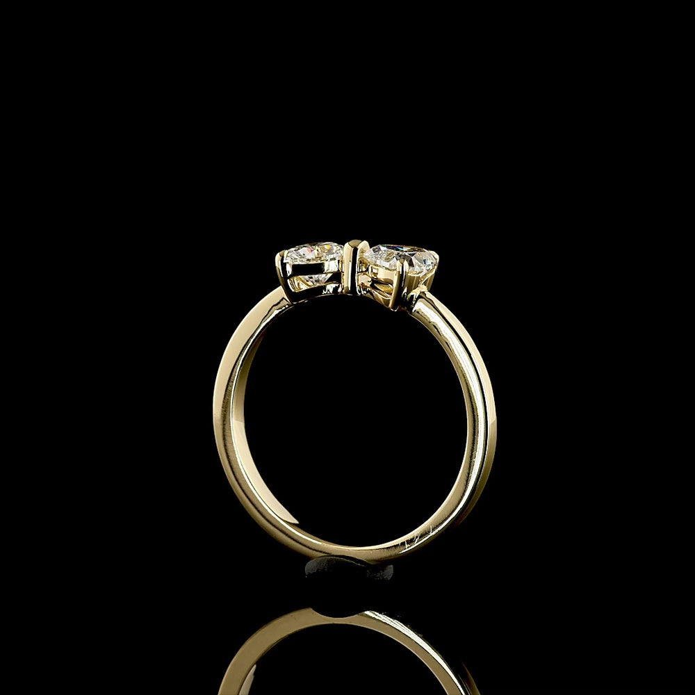 14K Yellow Gold Toi et Moi Ring with Two Heart-Shaped Lab Diamonds - 0.85 Carat Total Weight, E-F Color VS1 Clarity - Covaloro Fine Jewelry