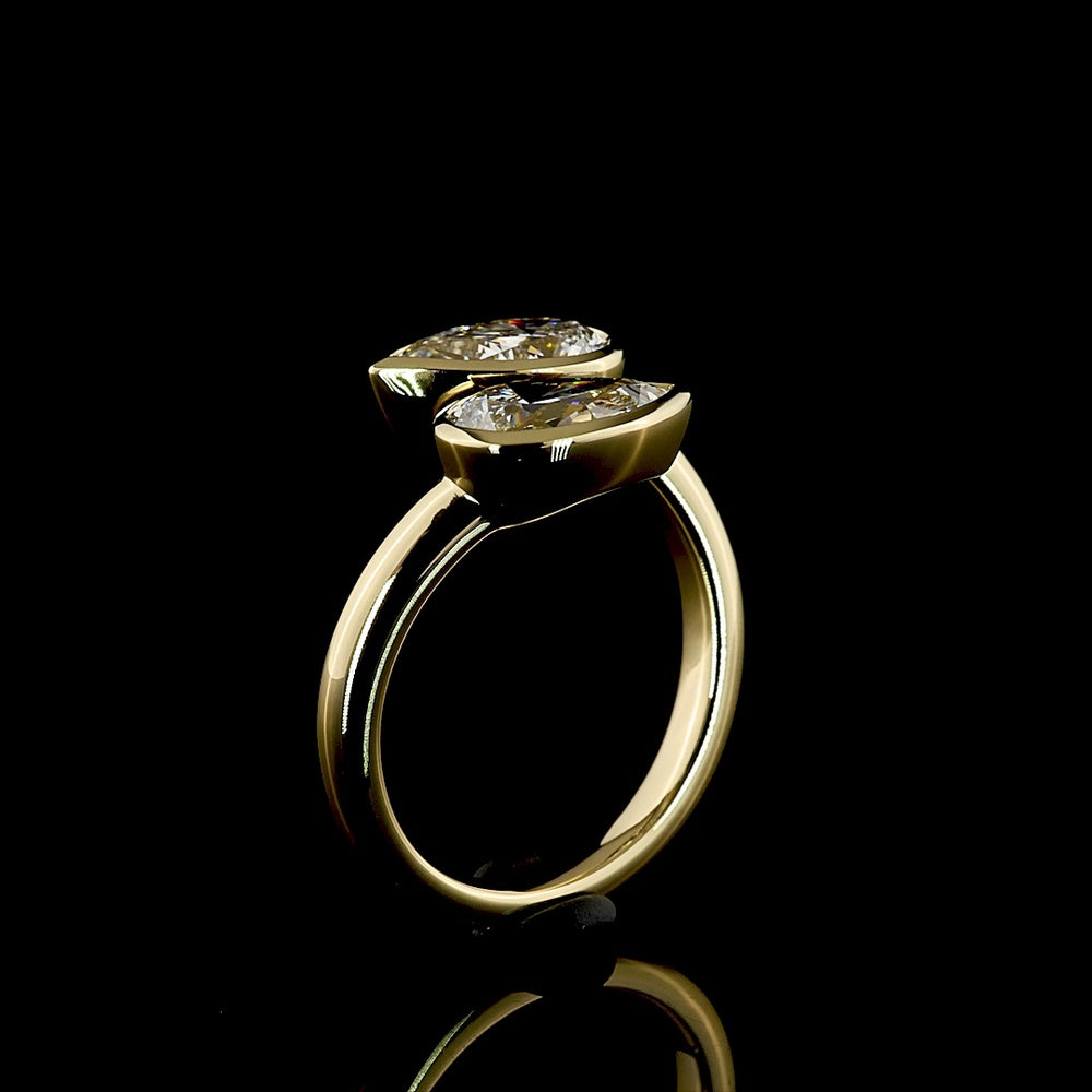 14K Yellow Gold Toi et Moi Ring with Two Pear Shape Lab-Grown Diamonds - 2.04 Carat Total Weight, F Color, VS Clarity, Bezel Set East-West - Covaloro Fine Jewelry