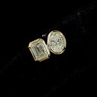 14K Yellow Gold Toi et Moi Stud Earrings with Bezel Set Emerald Cut and Oval Cut Lab Diamonds - 1.92 Carat Total Diamond Weight - Covaloro Fine Jewelry
