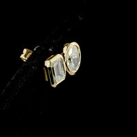 14K Yellow Gold Toi et Moi Stud Earrings with Bezel Set Emerald Cut and Oval Cut Lab Diamonds - 1.92 Carat Total Diamond Weight - Covaloro Fine Jewelry