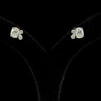 14K Yellow Gold Toi et Moi Stud Earrings with Cushion Brilliant Cut Lab Diamonds and Pear Shape Diamond Accents - 2.97 Carat Total Diamond Weight - Covaloro Fine Jewelry