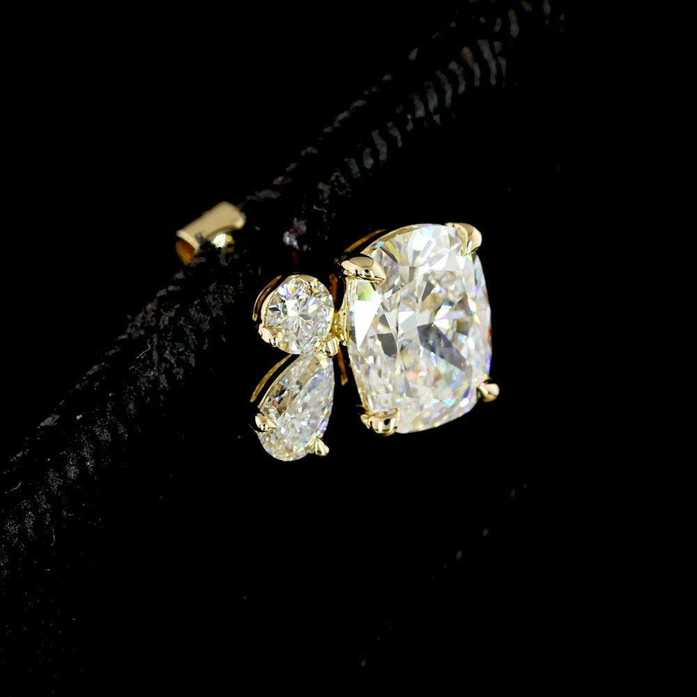 14K Yellow Gold Toi et Moi Stud Earrings with Cushion Brilliant Cut Lab Diamonds and Pear Shape Diamond Accents - 2.97 Carat Total Diamond Weight - Covaloro Fine Jewelry