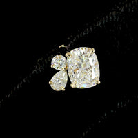 14K Yellow Gold Toi et Moi Stud Earrings with Cushion Brilliant Cut Lab Diamonds and Pear Shape Diamond Accents - 2.97 Carat Total Diamond Weight - Covaloro Fine Jewelry