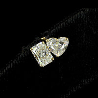 14K Yellow Gold Toi et Moi Stud Earrings with Radiant and Heart Shape Lab Diamonds - 1.95 Carats Total Diamond Weight - Covaloro Fine Jewelry