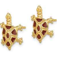 14K Yellow Gold Tortoise Post Earrings with Brown Enamel Accent - Nature-Inspired Design by 0